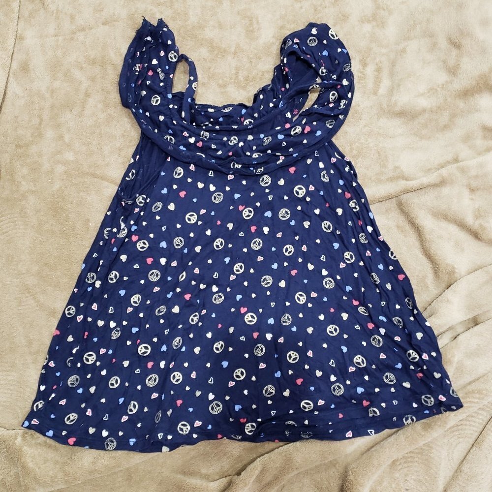 Justice Girl's Clothing size 18  Navy Blue Tops with Heart and Peace sign